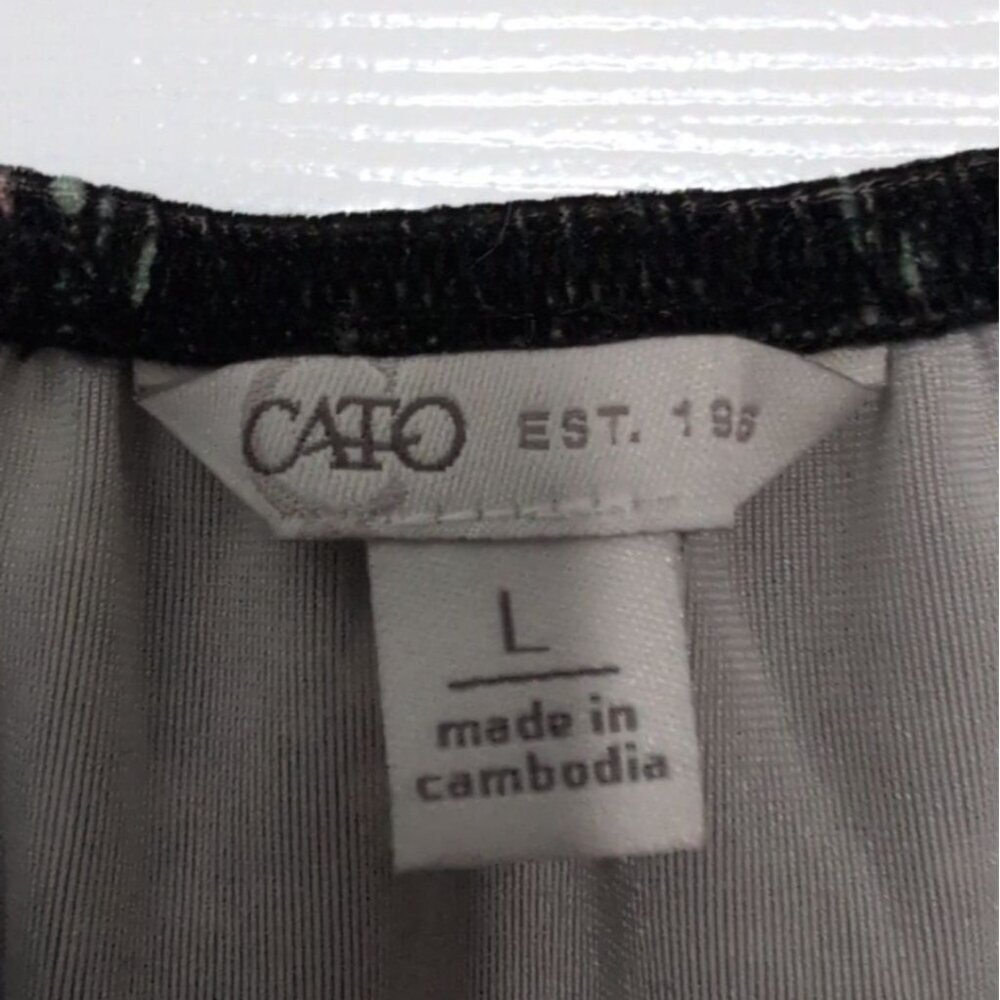 Cato Velvet Floral Babydoll Shirt Womens Size Large Black Stretch Peasant Blouse - Picture 4 of 8